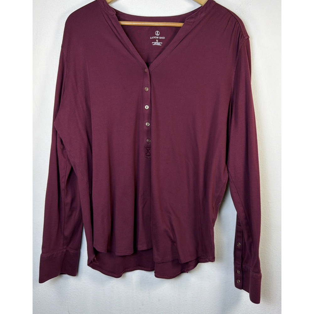 Lands End Womens 18 XL Maroon Long Sleeved Henley Shirt layering basic casual - Picture 1 of 9